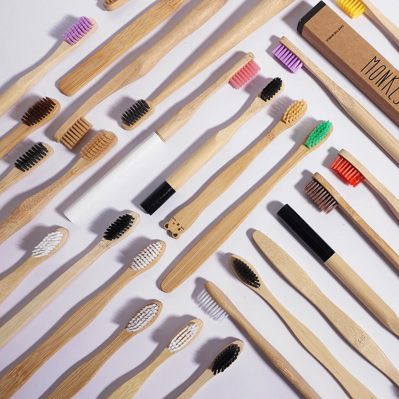 Customized Handle Color Bamboo Toothbrush Biodegradable With Colored Handle