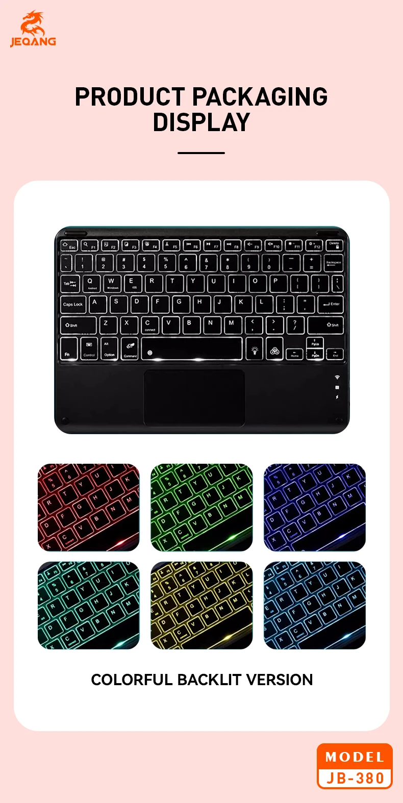 JEQANG JB-380 BT Keyboard with Touchpad Type C Charging Compatible with 3 Systems New Laptop Keyboard