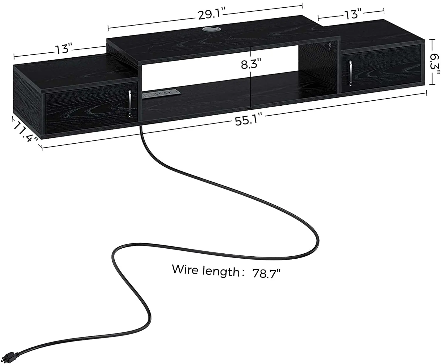 Wall Mounted Tv Shelf With Power Outlet,55" Floating Tv Stand With