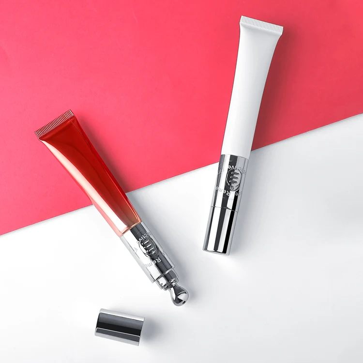 Custom Cosmetic Luxury Empty Soft Tube Packaging Vibrating Eye Cream Massage Plastic Tube with Electric Metal Roller Applicator