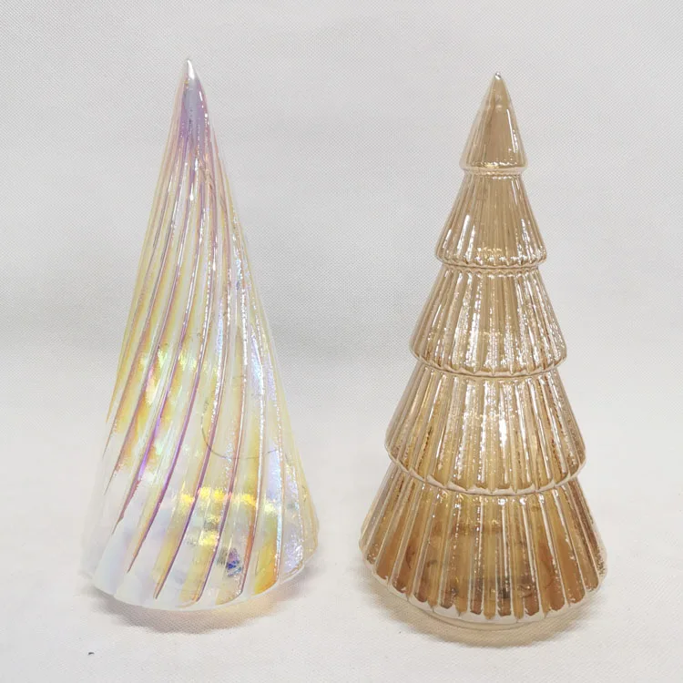 Pre illuminated light up gold best tabletop indoor led hand blown glass cone xmas christmas decor led light tree home manufacture