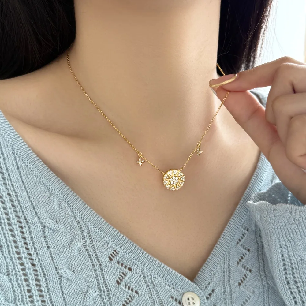 KAKODIY Exquisite Fashion 925 Sterling Silver Rhodium 18K Gold Plated 5A Zirconia Disc Octagonal Star Pendant Necklace Daily Gift detail 4