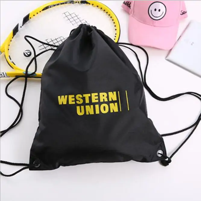 Custom Polyester Drawstring Backpack Traveling Sport Fabric String Bag with Printing Logo
