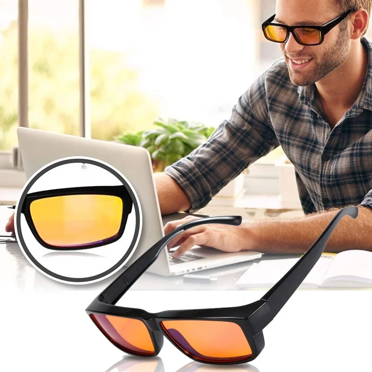 Anti Radiation Gaming Computer Blue Blocker Eyeglasses Black Frames UV  Protection Blue Light Blocking Glasses Orange Lens - Main Image