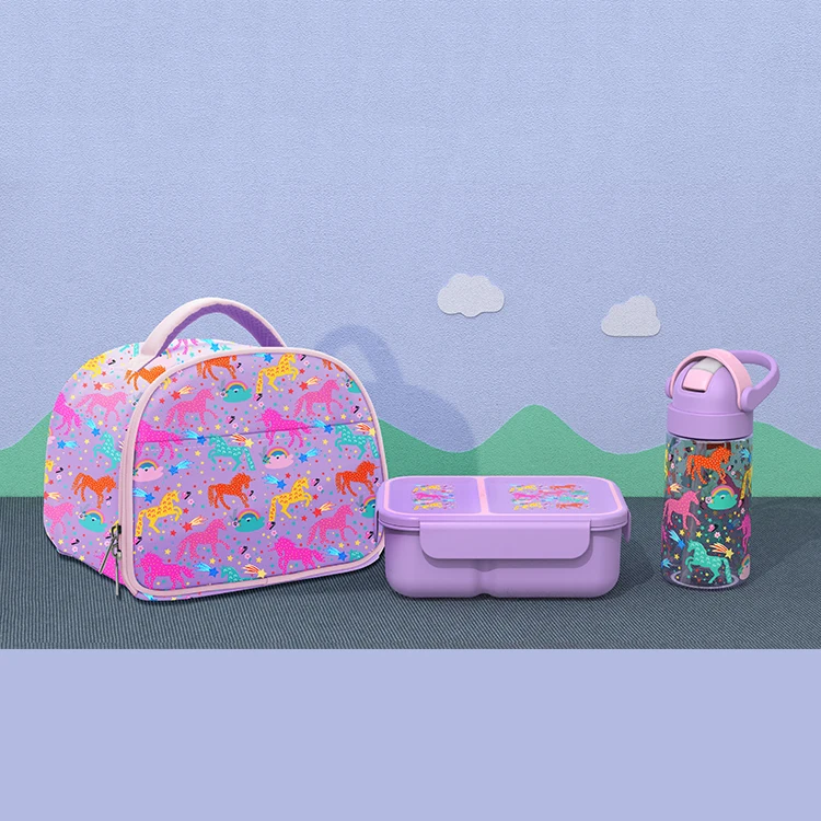Custom Cartoon Plastic Food Box Water Bottle Set Children Kids Lunch ...