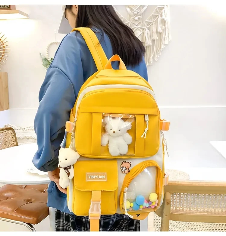 Hotselling Custom High Quality Girl Backpack Cute College 5-piece Set Girl Backpack School Bag Student Backpack Set