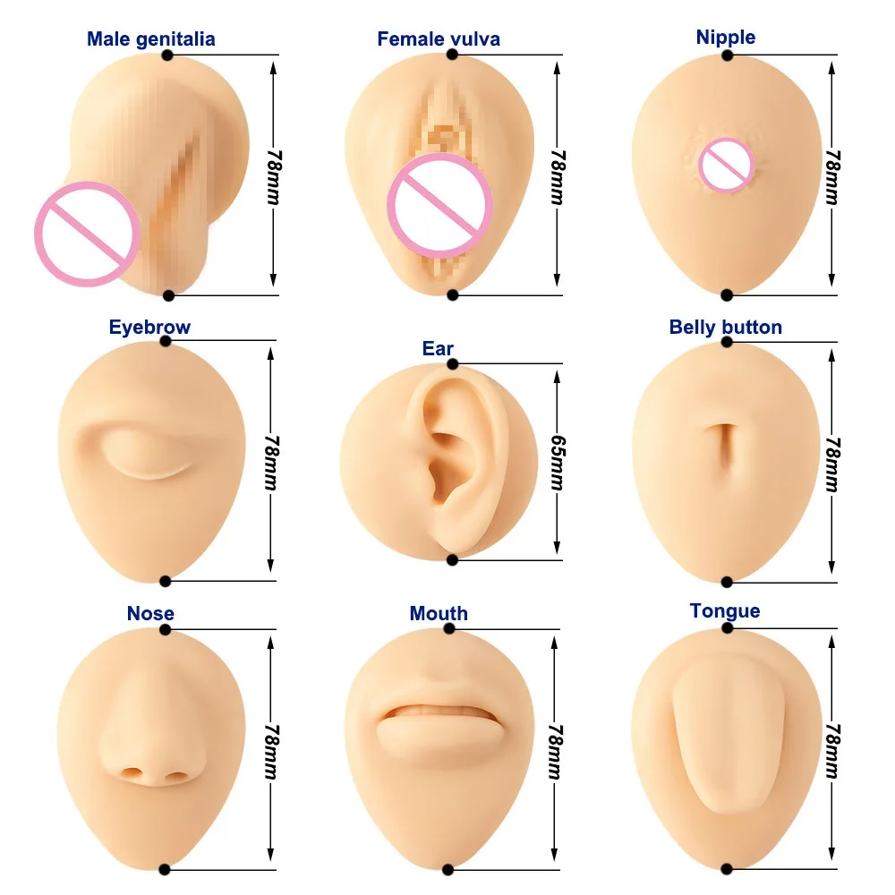 Realistic Tatoo Puncture Practice Body Part Mould With Display Support Artificial Nose Mouth Eyes Ears Navel Piercing Silicone