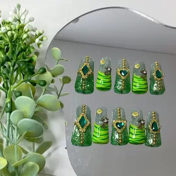 Factory Direct Sale False Nails Green Personalized Press On Nails With Designs