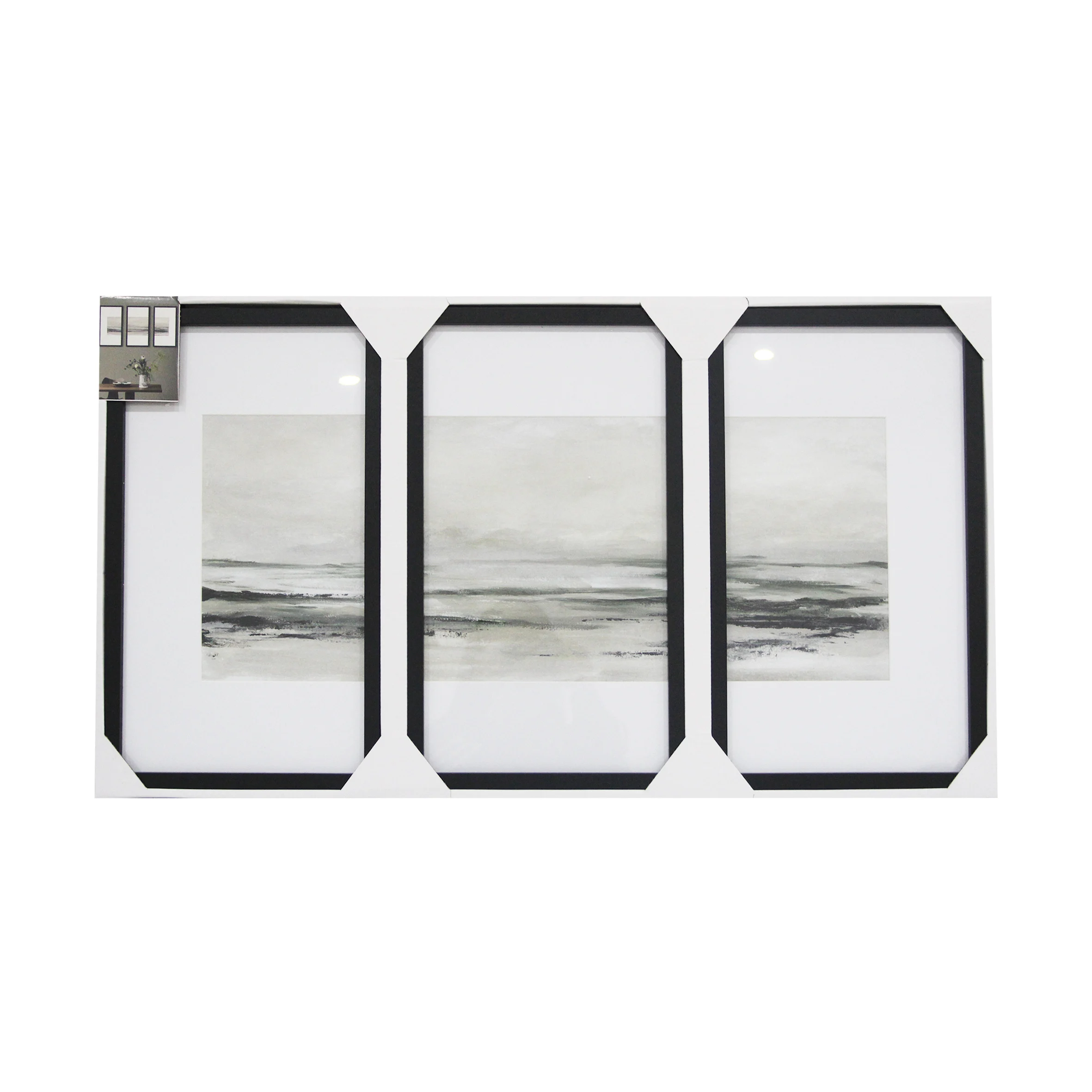 Set Of 3 Picture Boho Style Abstract Painting Mdf Frame And Glass Wall