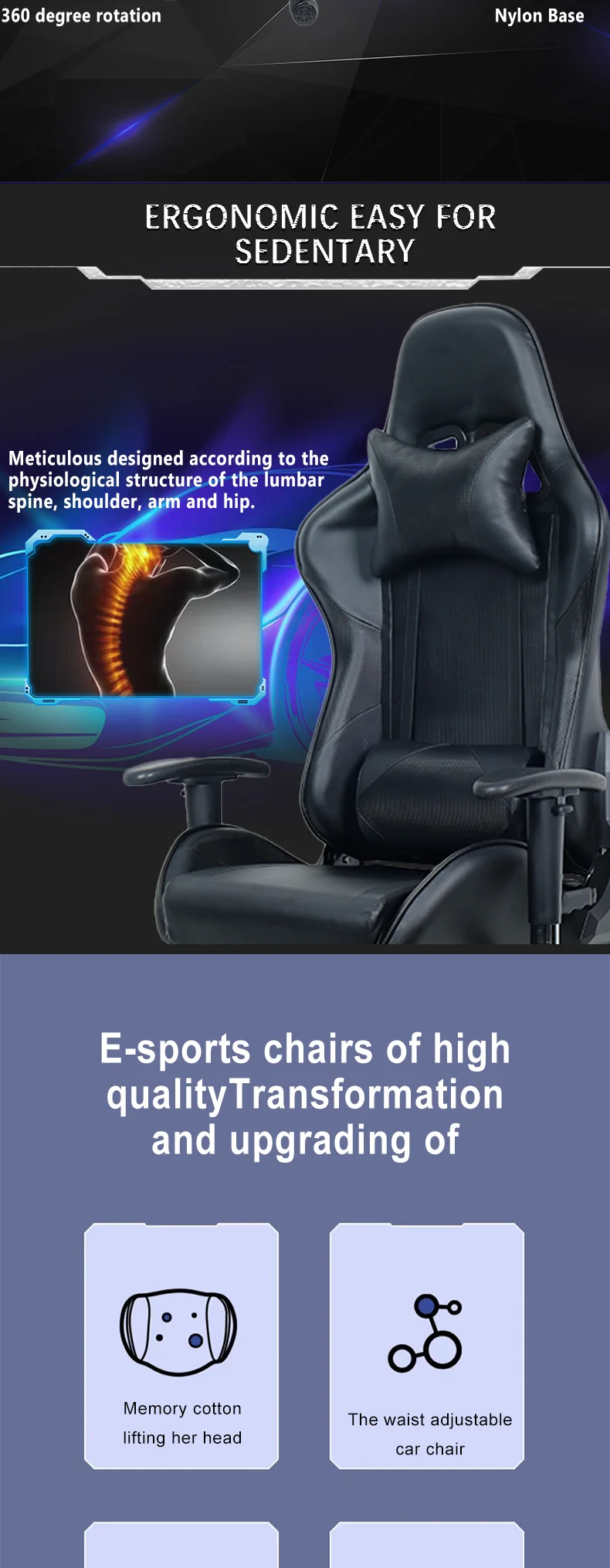 Wholesale High Back Armrest Racing Ergonomic Cheap Gaming Chair Sillas