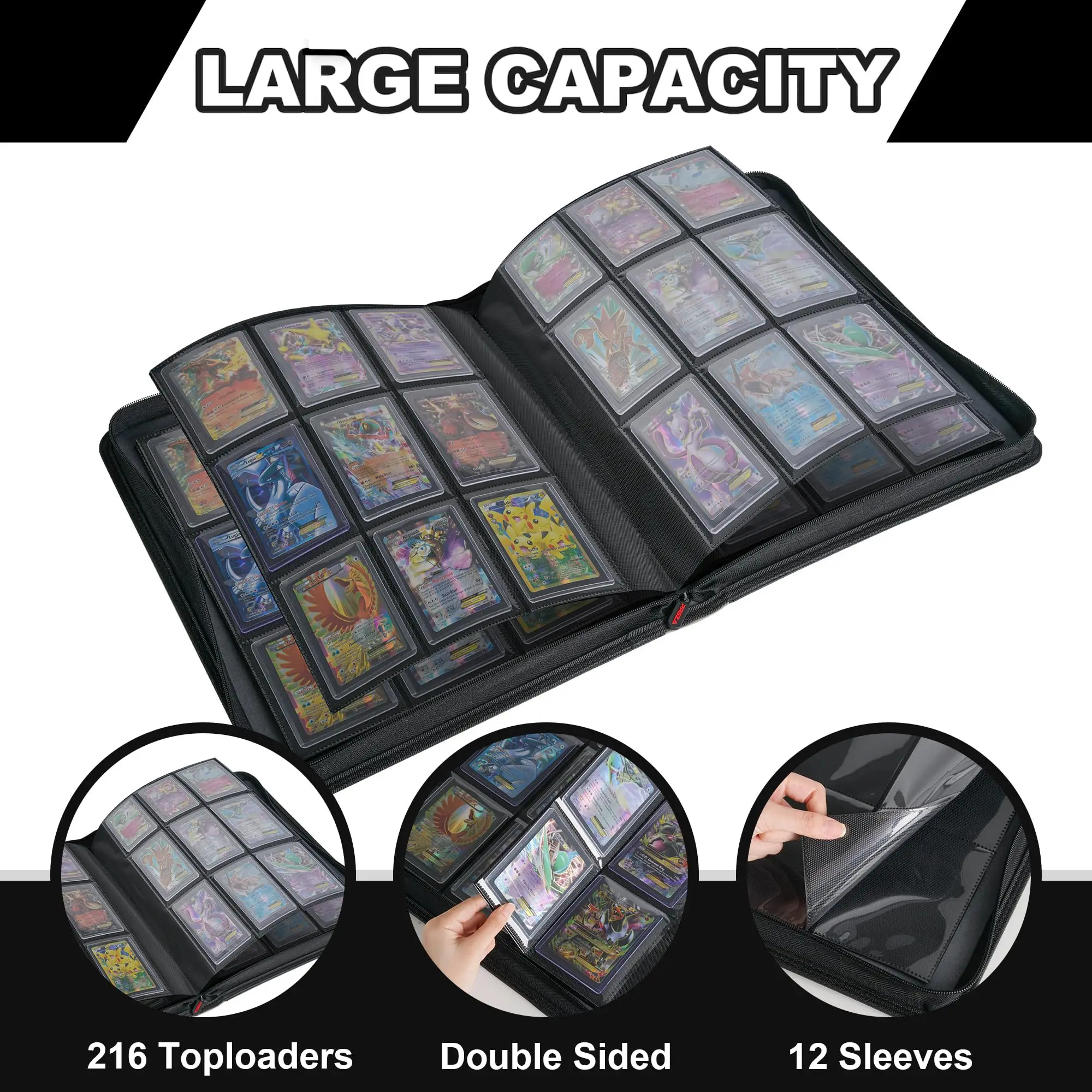 Premium 35pt Toploader Pokemon Trading Card Binder 9 Pockets Zipper with Colorful PU Cover for Sports Trading Card Storage