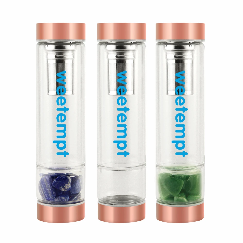 Минимальный заказ, стеклянная бутылка для питьевой воды с драгоценным камнем, 500 мл, пищевой класс