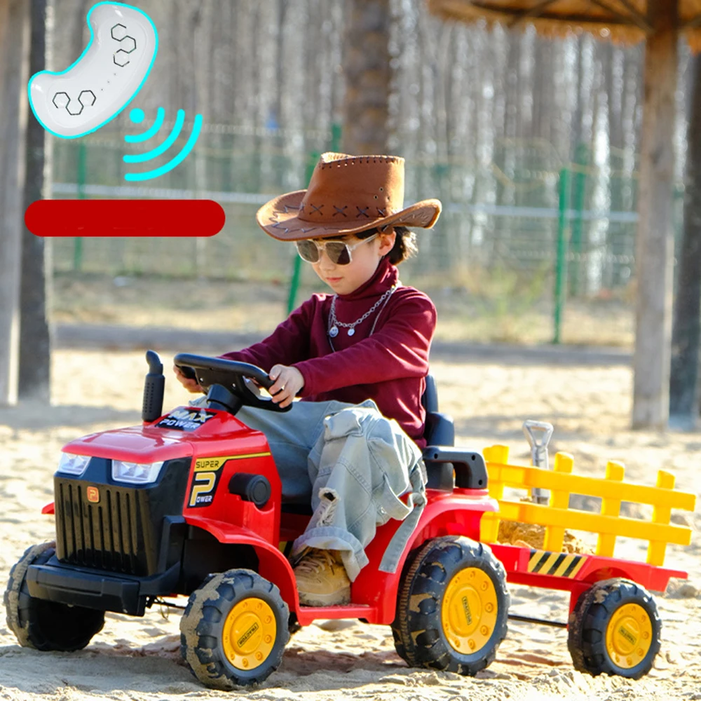 New Red Tractor Children's Electric Four-Wheel Double-Seater Dump Car Toy 4WD Off-Road Ride-On Vehicle 2-4 Years Remote Metal