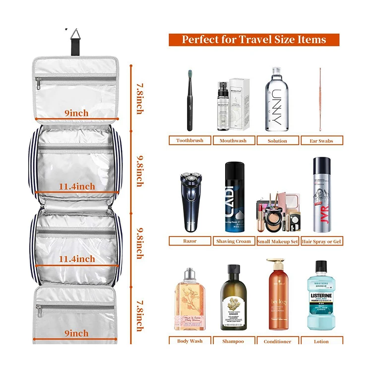 Multi Functional Makeup Organizer Bag  Folding Toiletry Cosmetic Bag With Hanging Hook