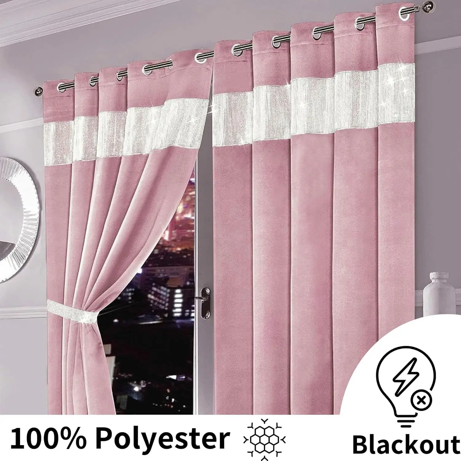 DaiRui Fancy Velvet Fabric with Crystal Beads Holland Velvet Curtains for the Living Room