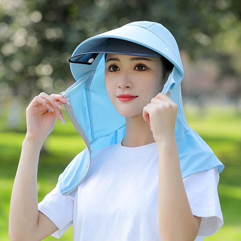 FF1044 Summer Outdoor Women Hood Balaclava With Detachable Face Cover Visor  UV Protection Wide Brim Sun Hat