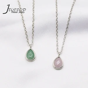 Fashion New 18K Gold Light Luxury Water Drop Shaped Green Aventurine Pendant Choker Necklace