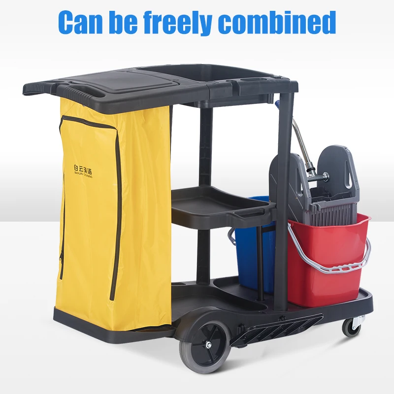 Больничная тележка с ведром для швабры пластиковая большого объема уборки многофункциональная