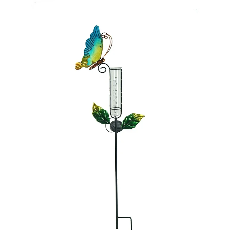  Solar Butterfly  Rain Gauge Stake Patio Metal  Rain Gauge