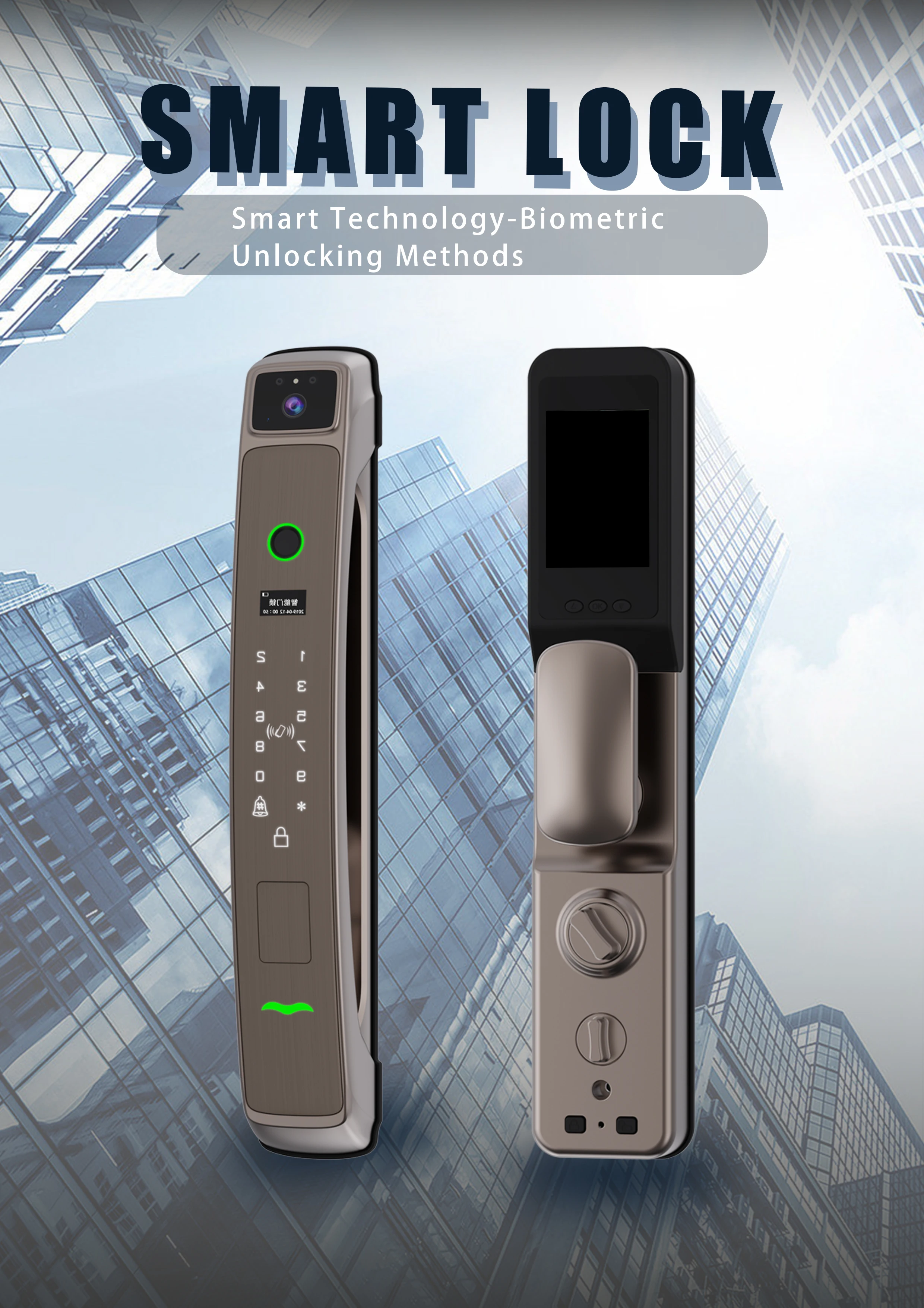 Sliding Glass Recognition Digital Keyless Fingerprint Keys Waterproof