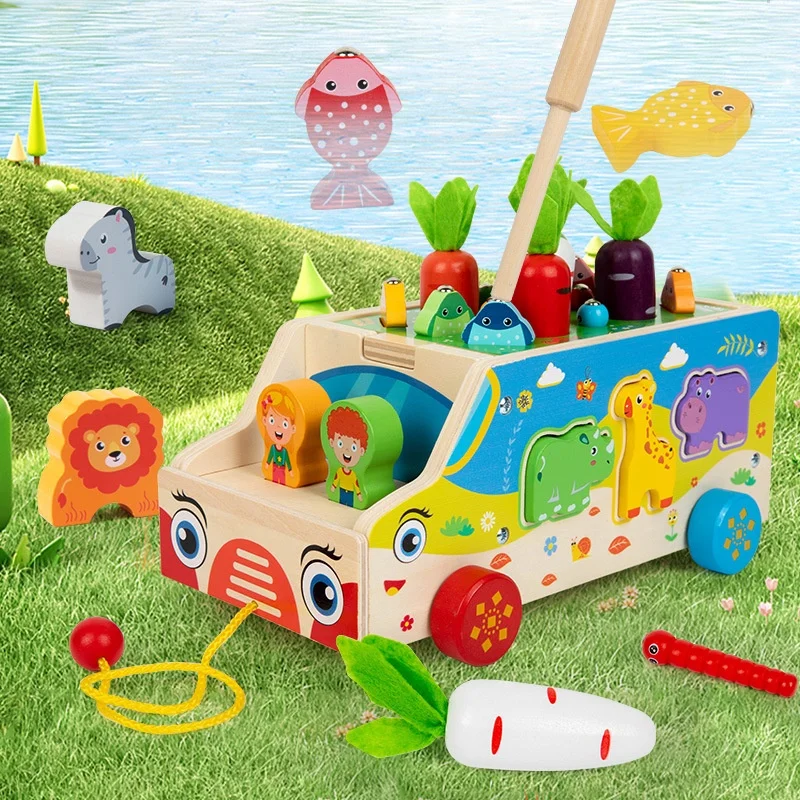 Montessori Wooden Toddler Toys Shape Sorting Sensory Toy Wood Animal Farm Car Preschool Educational Fine Motor Skills Toy