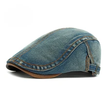 Vintage Distressed Denim Cotton Jean Cool American New York Bald Cheap Hip Hop Flat Caps Ivy Hats For Women Men