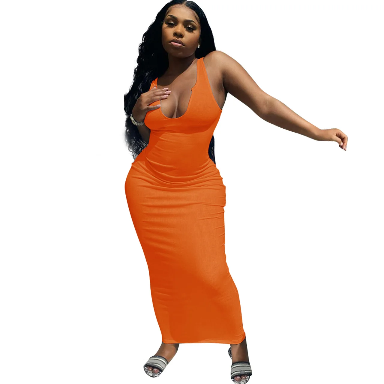Wholesale Summer v Neck Bodycon Summer Dress Sleeveless Sexy Women Dress Elegant Fashionable Plus Size Bodycon Dress Wholesale Summer v Neck Bodycon Summer Dress Sleeveless Sexy Women Dress Elegant Fashionable Plus Size Bodycon Dress