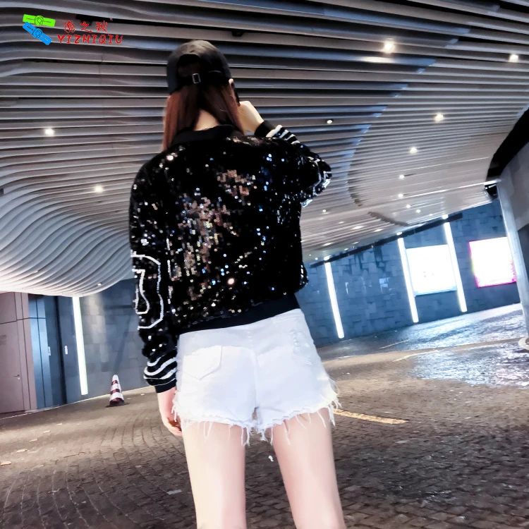 Wholesale YIZHIQIU Fashion Bomber Navy Dallas Sequin Jackets Women