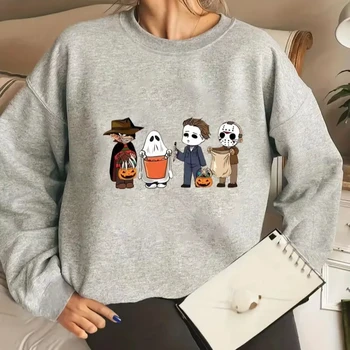 Manufacturers wholesale Halloween cartoon print loose women's hoodies and sweatshirts oversized crew jumpers for women