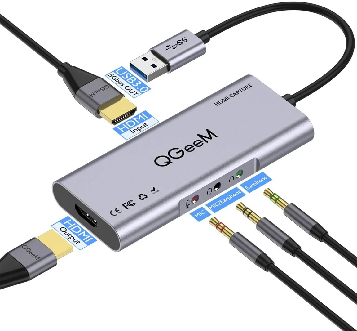 fiber Tarmfunktion obligatorisk Source QGeeM USB 3.0 to HDMI Capture Card,1080P 60fps HD Video/Audio  Capture Recorder Device, Compatible with PC on m.alibaba.com