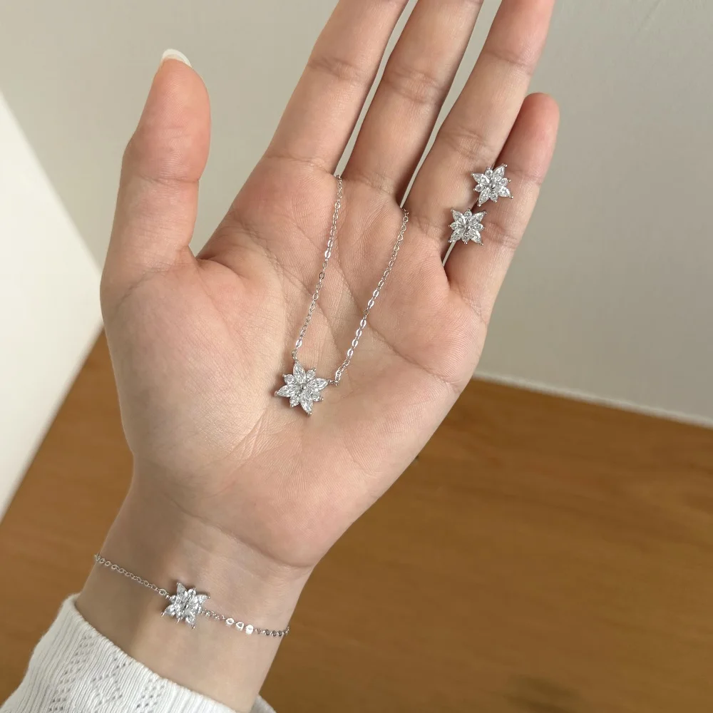 KAKODIY Fine Jewelry Customizable 925 Sterling Silver Chain 5A Zirconia Snowflake Pendant Necklace detail 2