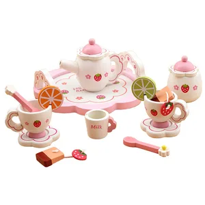 Wooden Play Tea Set Simulation Afternoon Tea Coffee Machine Teapot Tableware Kitchen Baby Toys Cutting Fun