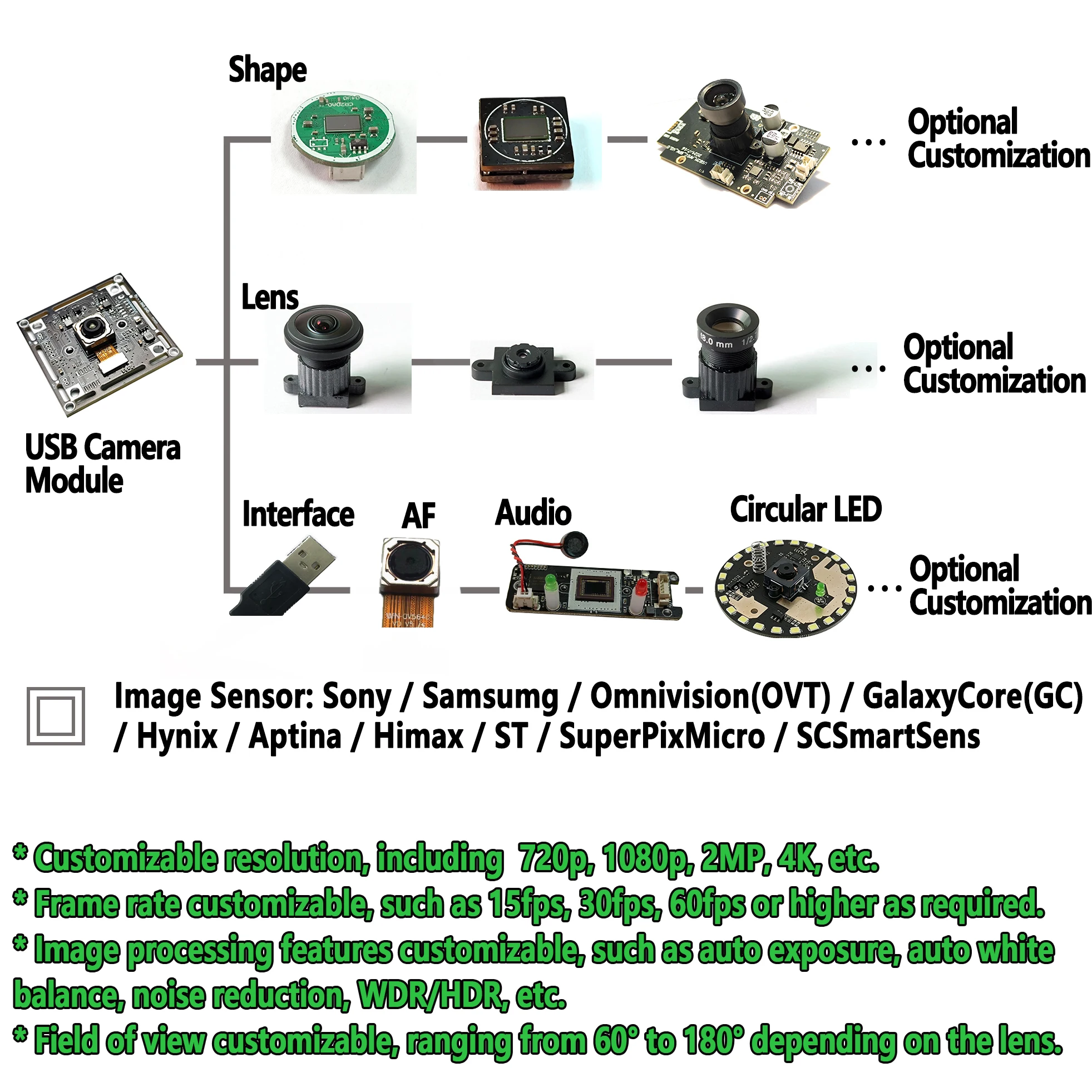 2MP 1080P 60FPS Wide Dynamic Range 2D/3D Noise Reduction H.264 Uart Control  FHD GC2093 Customizable USB Camera Module DS52M25