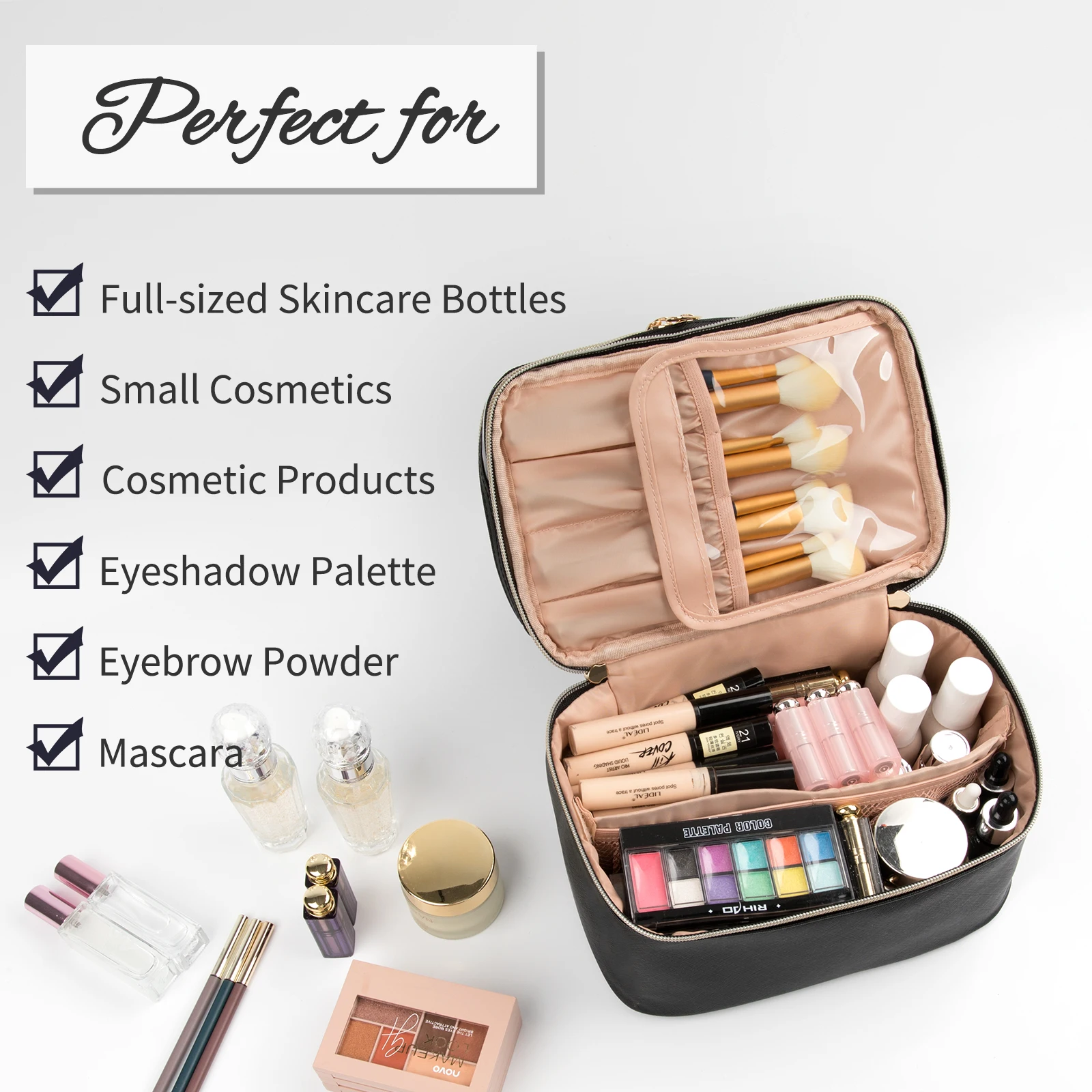 ReIaveI Women's Double Layer Cosmetic Box Travel Makeup Bag Toilet Bag  Beauty Cosmetics Kit Bag