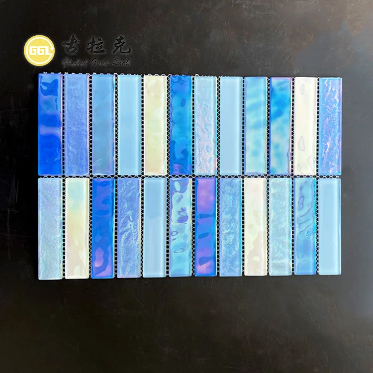 Modern Iridescent Blue Glass Mosaic Tiles Hot Melt for Outdoor Swimming Pool Factory Supplier at Cheap Price supplier