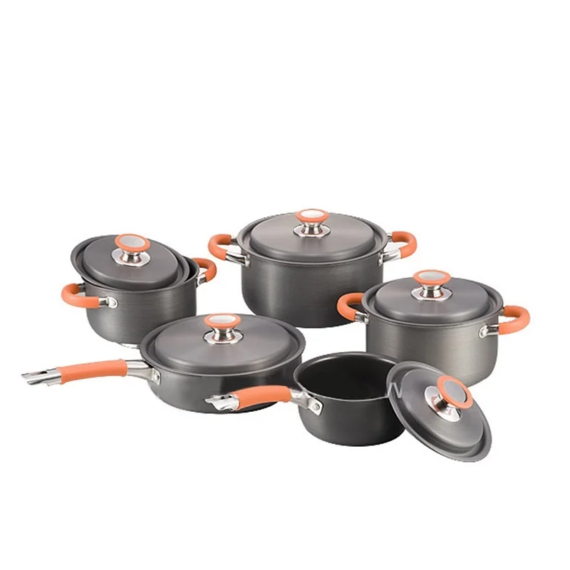 Préparation de Soupe et Ragoût 10PCS Batterie de Cuisine en Aluminium Anodisé Dur