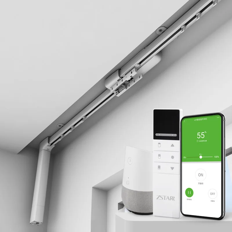 High Quality Alexa Smart Extendable Window Blackout Shades Curtain Rod Electric Shutter Motorized Adjustable Track Set Outdoor