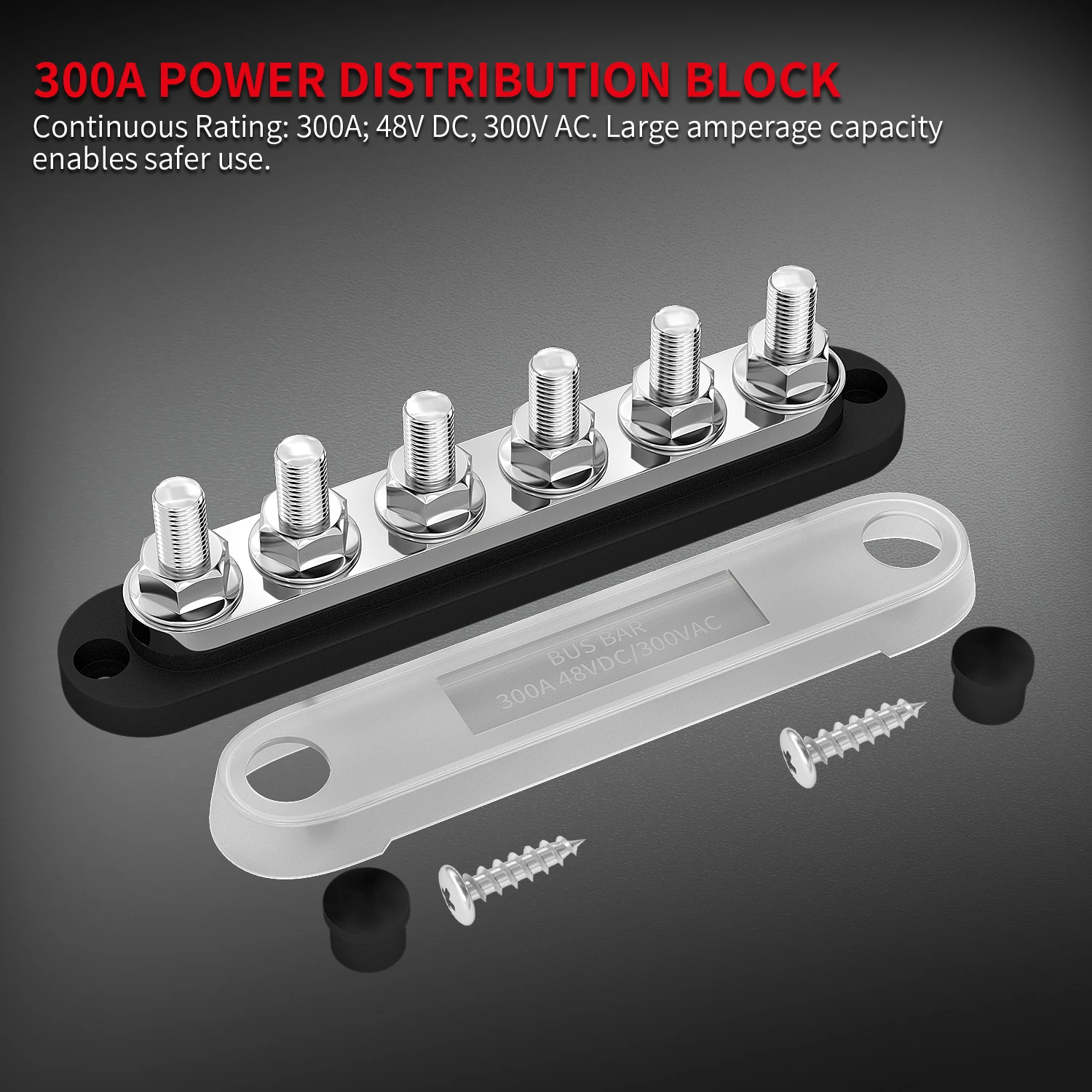 Daiertek 300a Automotive Busbar Power Terminal Blocks Screw Type Terminal Blocks 6X 3/8"Post(M10) Stud  With PC Dust Cover