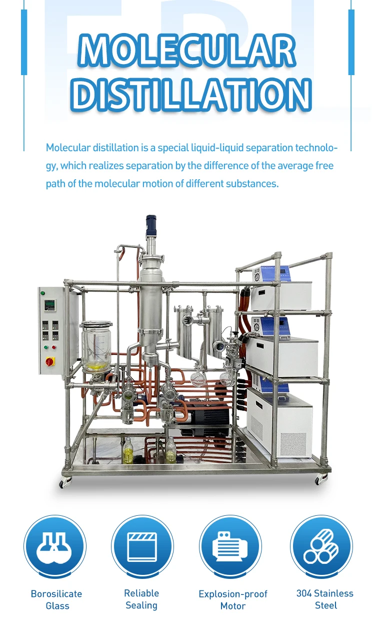 2 stage 0.5m2 continuous processing oil distillation equipment molecular distillation