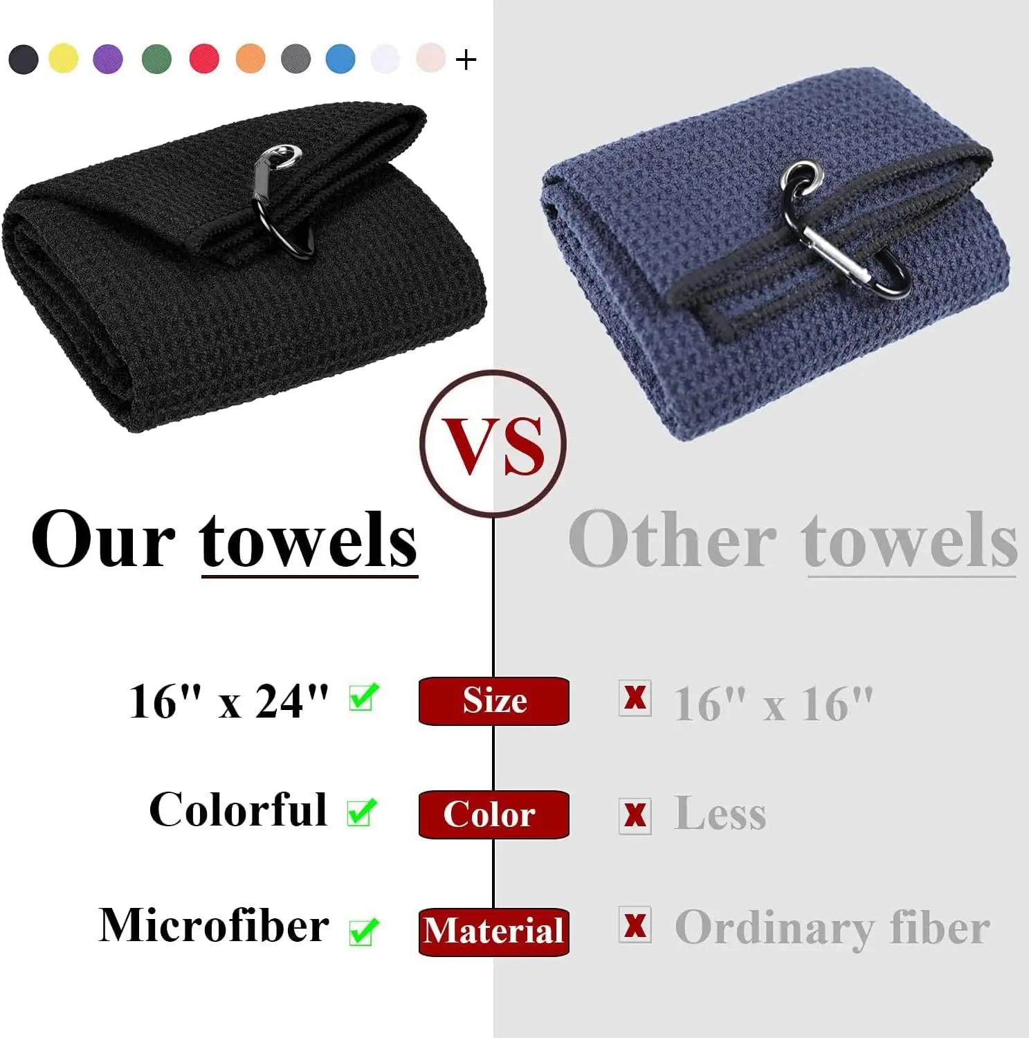 Custom Logo 3-Pack Heavy-Duty Carabiner Tri-fold Waffle Microfiber Sports Towels for Golf manufacture