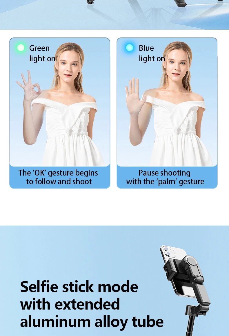 C16 Intelligent Selfie Stick Expandable Phone Holder Detachable Wireless Remote Control Stabilizer for Facial Recognition