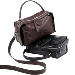 Wholesale Customized Vintage Fashion Light Luxury Diagonal Cross Handbag Leather Shoulder Bag Zipper Closure Two Handles/Straps