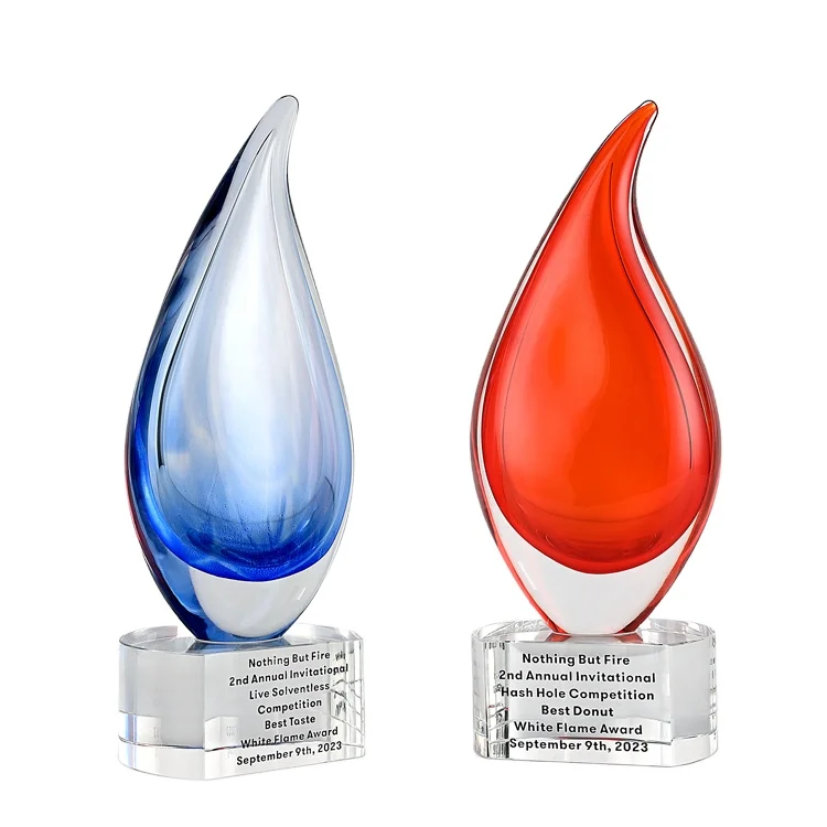 Shining crystal crafts Colorful Flame Glaze business Crystal Trophy drop award Creative Engraved Souvenir gifts Meeting Gift