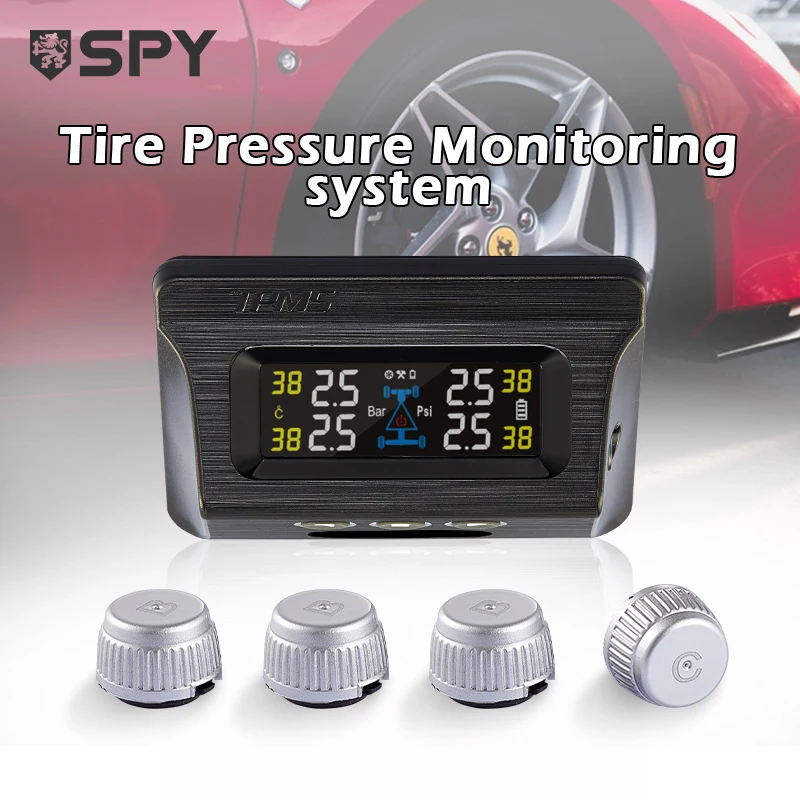 SPY Digital Tire Pressure Sensor Internal Tpms for Android Auto Screen Car HUD Display Solar Monitoring Tire Gauges