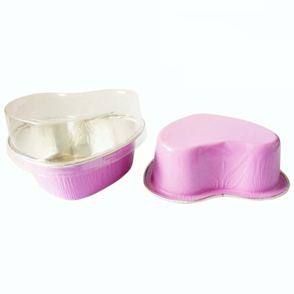 125ml Colored Gold Heart Shape Dessert Foil Tray Microvwavable Cake Baking Cup with Lid Disposable Aluminum Foil Baking Cup