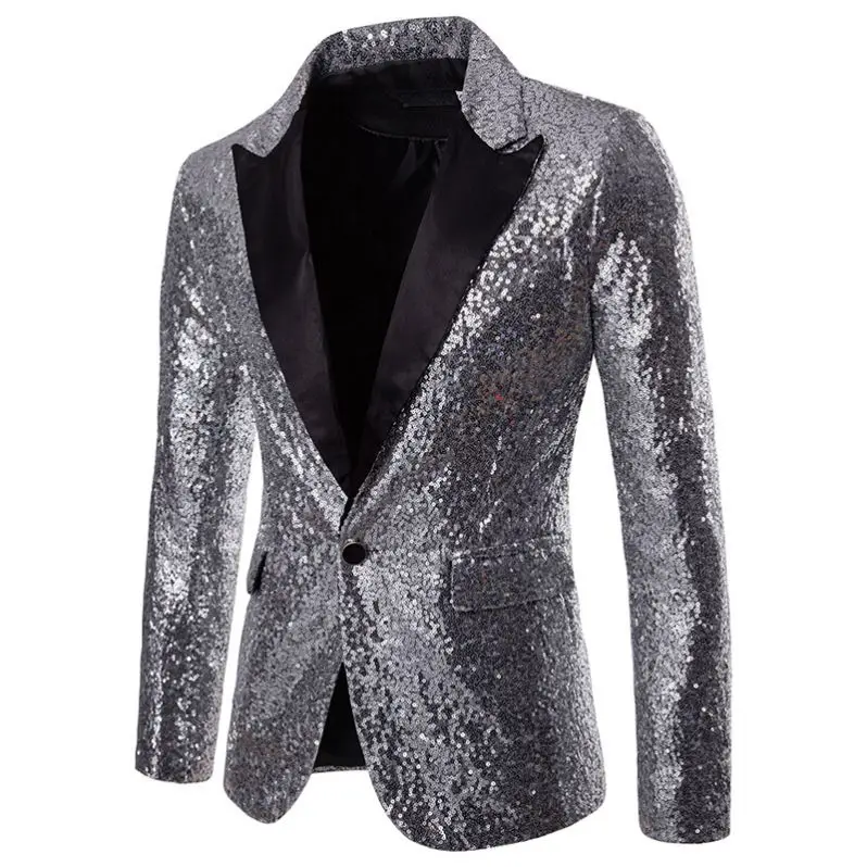 European and American Performance Dress Shiny Gold Sequins Suit Jacket Nightclub Host Studio Dance Bg Men's Blazer Coat_voghion.com