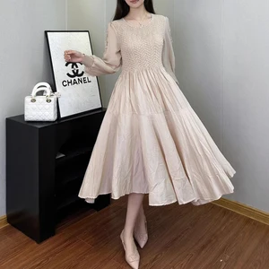 Newest Design Women's Fashion Dresses High Quality Stretch Solid Color Midi Dress Polyester Fabric Chic Dress