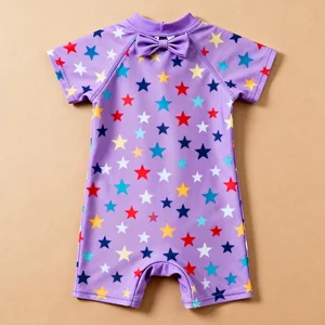 Oeko Tex Custom Toddler One Piece Swimsuit UPF 50 Short Sleeve Quick Dry Breathable Spandex/Polyester Sustainable Beach Swimwear