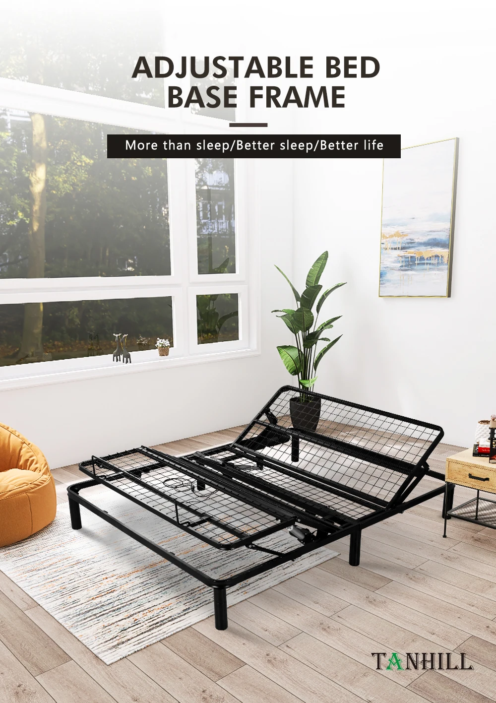 Modern Adjustable Steel Frame Bed Cheap Foldable King And Twin Sizes