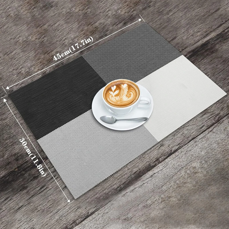 Starunk Black And White Grid Placemats Washable Vinyl Woven Table Mats